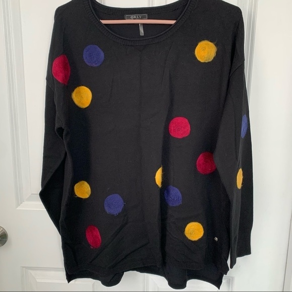 BLACK POLKA DOTS EMBROIDERED SWEATER WOMEN SIZE L - Picture 6 of 13